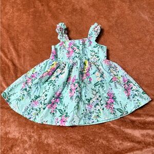btween 12 months Green Mint Floral Summer Sundress with Pink & White Blooms